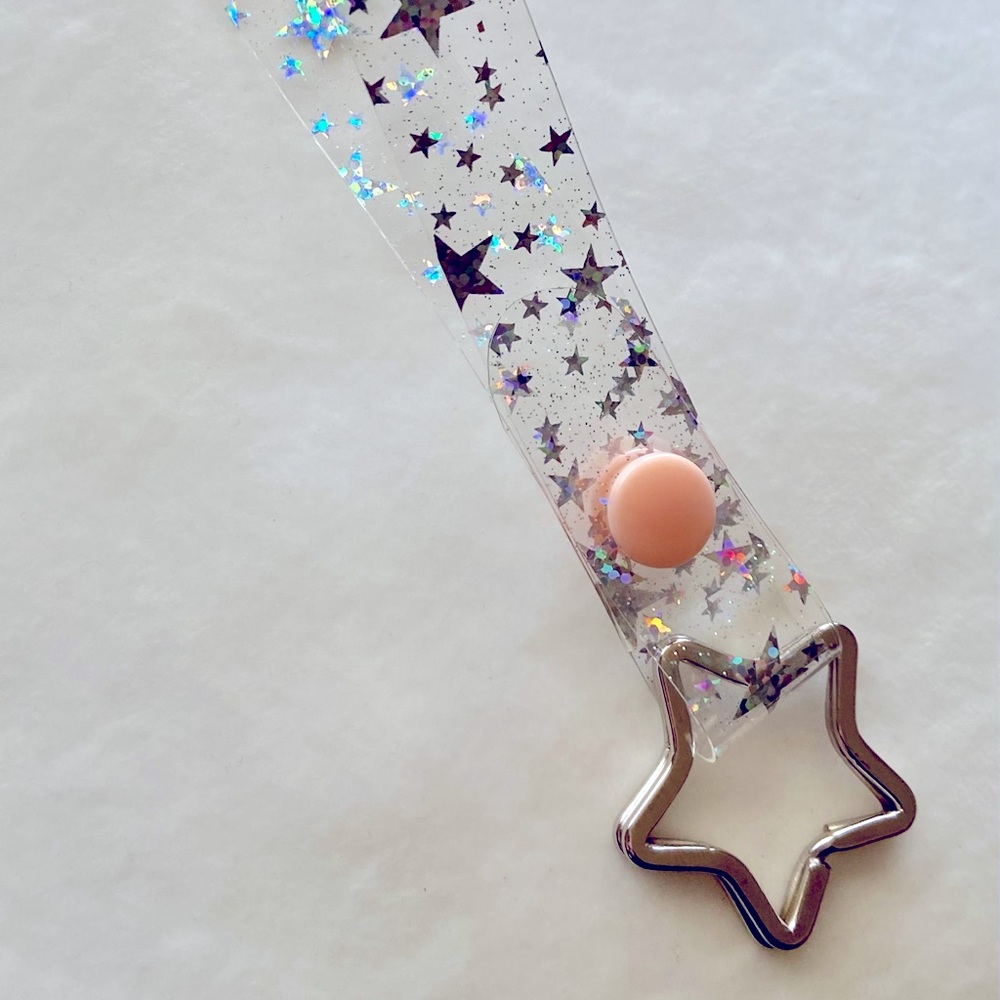 Clear holographic Star jelly key fob with pastel snap